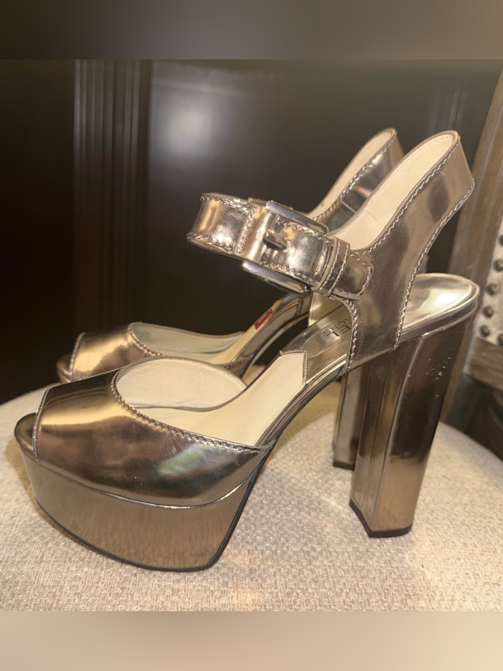 Michael Kors Metallic Gold Platform Block Heel Sandals